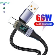 MONS 6A USB C Cable, Digital Display PD 66W A to C Data Cord, Fashion Visible Nylon Woven 0.5M/1M/2M