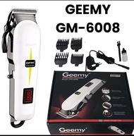 Geemy GM-6008 Hair Clipper with 4 Combs Charger Oil Cleaning Brush Digital Display White and Silver