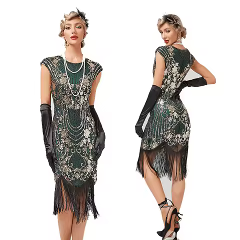 Size XS-XXXL Women's Fashion 1920s Flapper Dress Vintage Great Gatsby Charleston Sequin Tassel 20s P