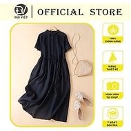 Đầm babydoll linen, đầm sơ mi nữ thiết kế nhún eo tạo độ xòe, phong cách thanh lịch, nhã nhặn, đầm c