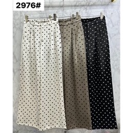 Polka Dot Straight-Leg Warm-Up Pants With Zipper Buttons Front-Back Made Of Elastic Satin Fabric Wai