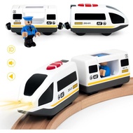 WOOD CITY Battery Operated Train for Wooden Train Track, Electric Locomotive Train Set with Powerful