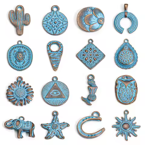 20 PCs Zinc Based Alloy Animal Ocean Jewelry Charms Antique Copper Blue Patina DIY Earrings Necklace
