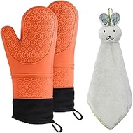 NA Heat Resistant932°F Silicone Oven Mitts and Towel Kitchen (3-Piece Set), Extra Long with Waterpro
