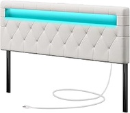 GREENSTELL Headboard for Queen Size Bed with 60,000 DIY Color of LED Light, USB &amp; Type C Post, Attach Frame, Height Adjustable, White Leather Wall Mounted Head Boards Only, Sturdy &amp; Stable, Queen