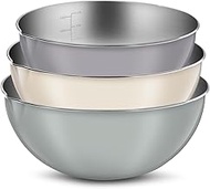 WAGENSTEIGER 3-Piece Stainless Steel Mixing Bowl Set, Classic Beige Color, Nesting Bowls with Pure S