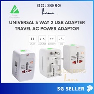 [SG] Universal 3 way 2 USB Adapter Travel AC Power Adaptor | Goldberg Home