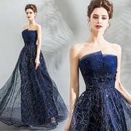 Blue Formal Party Banquet Maxi Dress Gaun Malam Pengantin Pakaian Wedding BallGown Emcee Dinner Even