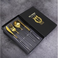 DC Home Premium Black Gold Cutlery Set Steel Knife Spoon Fork with Chopstick Set