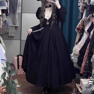 Hot Gothic Dark Style Lolita Black Long Waist-Cinching Lolita Dress for Nuns Autumn Winter Witch Co