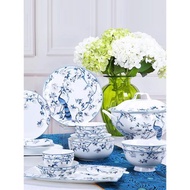 中式骨瓷碗青花瓷碗單個高顏值餐具陶瓷盤子菜盤魚盤高腳碗盤家用