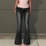 Baddie Style Ultra Low-Rise Flared Jeans - Decorative Pocket Detailing & Butt-Lifting Fit For Y2K Fa