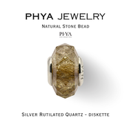 PHYA Silver Rutilated Quartz Natural Stone Bead - Diskette : บีดส์หินพญา - ไหมเงิน