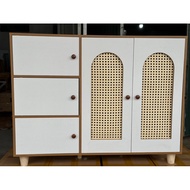 5-blade Rattan Shoe Cabinet, Rattan Shoe Shelf With MDF Wood Utility Compartment Size 100x30x78