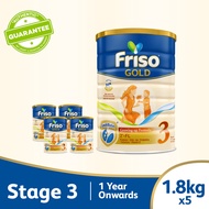 Friso Gold 3 Growing Up Milk with 2'-FL 1.8kg for Toddler 1+ years Milk Powder (Bundle of 5)