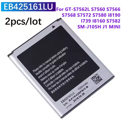 2pcs/lot EB425161LU Battery For Samsung GT-S7562L S7560 S7566 S7568 S7572 S7580 i8190 I739 I8160 S75