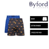 Byford Seluar Dalam Lelaki | (2 Pcs) Byford Mens Cotton Spandex Boxer Shorts Underwear Assorted Colo
