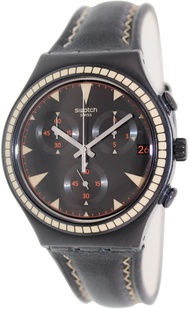 Swatch Men's Irony YCB4024 Black Leather Swiss Quartz Watch with Black Dial