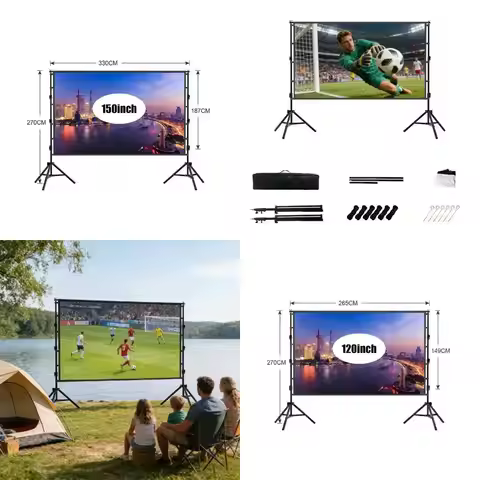 Foldable Milk Silk Projector Screen With 2 Sturdy Stands For Backyard Movies And Sports Event 896C