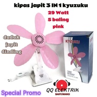 3 in 1 kyuzuku 29 watt 5-blade clamp fan, pink, kyuzuku clamp fan, sitting fan, clamp, wall