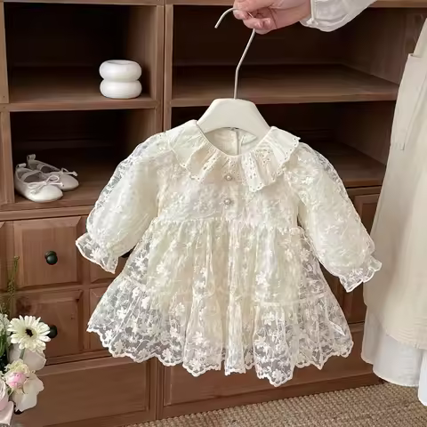7465 Baby Clothes 2026 Spring and Autumn New Baby Girl's Romper Skirt Lace Princess Dress Baby Girl'