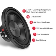 RW12D2 Echo Series 12 Inch 600 Watts Power Dual 2 Ohm Voice Coil, 4 Layer High Temperature Voice Coi