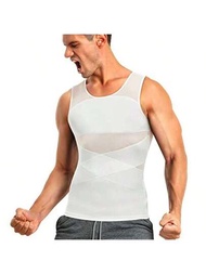 男款白色網狀透氣背心,腹部壓縮腰部訓練器,健身訓練減重塑身衣