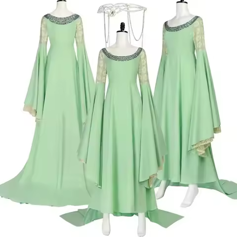 Women Arwen Cosplay Green Crown Costume Movie Fantasia Clothing Outfits Halloween Carnival Dress-Up