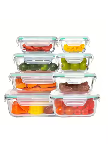 8pcs/glass meal dispenser lunch bento box with leak-proof lid for food storage Portable stackable de