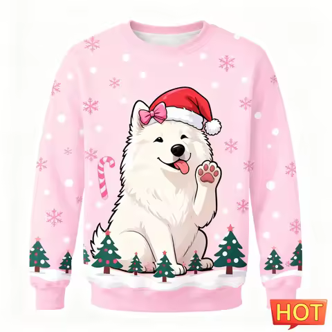 Cute Samoyed Graphic Ugly Christmas Sweater Fashion Holiday Wear Dog 3D Printed Sweatshirts Casual O