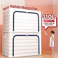 24/72/110L Clothes Storage Box Transparent Foldable Waterproof Clothes Wardrobe Organizer With Steel