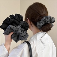 French Black And Gray Polka Dot Bow Hair Scrunchies Rubber Band Hair Tie Woman Hairtie High Elastic 
