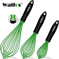 Walfos 3 ชิ้นซิลิโคนสแตนเลสสตีลปัดลวด-ชามผสมครัว Whisk สำหรับ Non-Stick ไข่ Foamer Stirrer ครัวเครื่