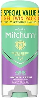 Women's Deodorant by Mitchum, Antiperspirant Stick, Triple Odor Defense Gel, 48 Hr Protection, Shower Fresh, 3.4 Oz (Pack of 2)