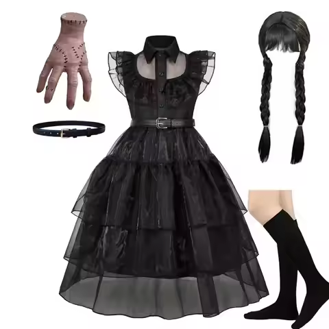 Halloween Adams Costume Gothic Black Dress Girls Role Playing Cosplay Toddler Family Apparel