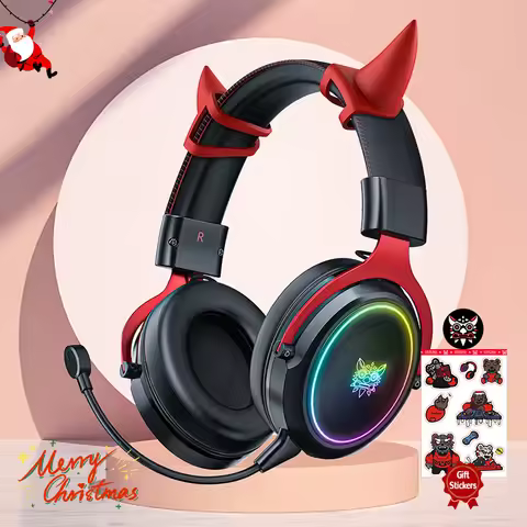 ONIKUMA X10 Gaming Headset with Cow Horn Wired Headphone RGB Light HD Mic Gaming Headset Gamer Surro