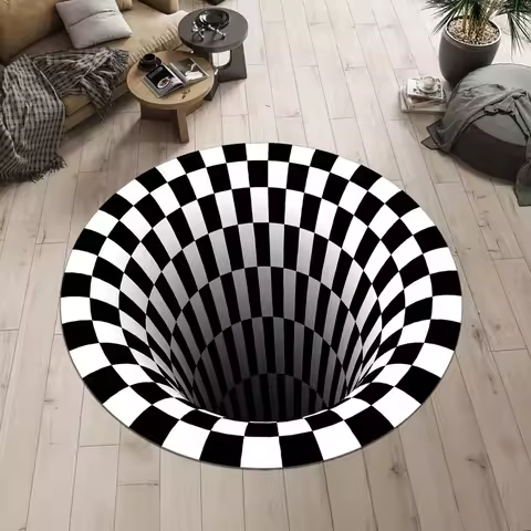 Optical Illusion Rug 3D Vortex Pattern Round Modern Design Retro Home Decoration Carpet