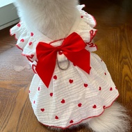 Love Pattern Dog Summer Outfit Female Cat Clothes Breathable Pet Dress for Shih Tzu Bow-knot Puppy T