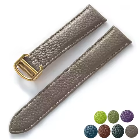 Pebbled Grain Leather Soft Leather Strap Replacement Cartier Tank Solo London Foldover Clasp Elephan