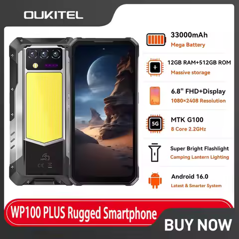 OUKITEL WP100 PLUS Rugged Smartphone Android 16 33000mAh Battery Phone 12GB RAM 512GB Storage Helio