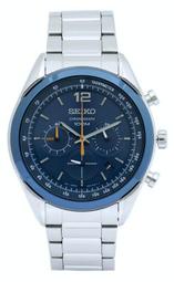 SEIKO WATCH 精工三眼計時真空電鍍普魯士藍色紳士石英鋼帶腕錶 型號：SSB091P1【神梭鐘錶】