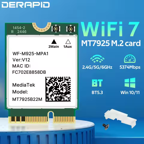MT7925 Wi-Fi 7 M.2 5400Mbps Bluetooth 5.3 Adapter 802.11AX WiFi Network Dongle for Windows 10/11 M.2
