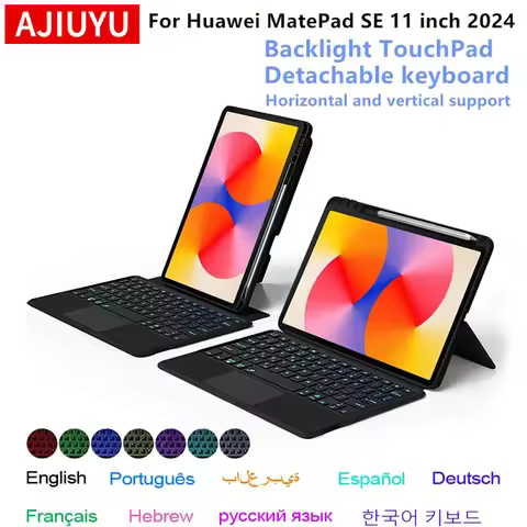 AJIUYU Backlight Keyboard Case For Huawei MatePad SE 11 Inch 2024 AGS6-W00 Tablet MatePad SE 11' Tra