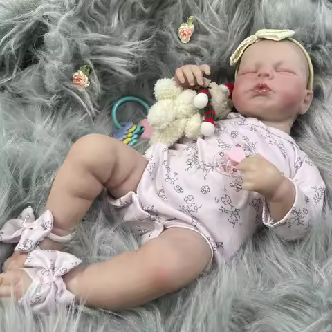50CM Finished Reborn Baby Dolls LouLou Sleeping Silicone Vinyl Newborn 3D Skin Visible Veins DIY Toy