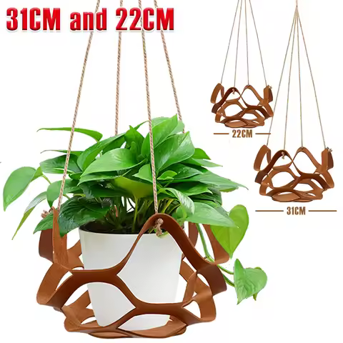 2Pcs Hanging Plant Basket PU Leather Indoor Outdoor Hanging Basket Flower Pot Holder 31CM and 22CM D