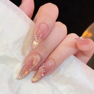 Pink Rose Carved Wearable Nails White Nails Mid-Autumn Festival Gifts Autumn White Nails Wear Nails