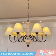 Babydairy Restaurant Pendant Light American Vintage Style Study Bedroom Wooden Fabric Shade Lighting