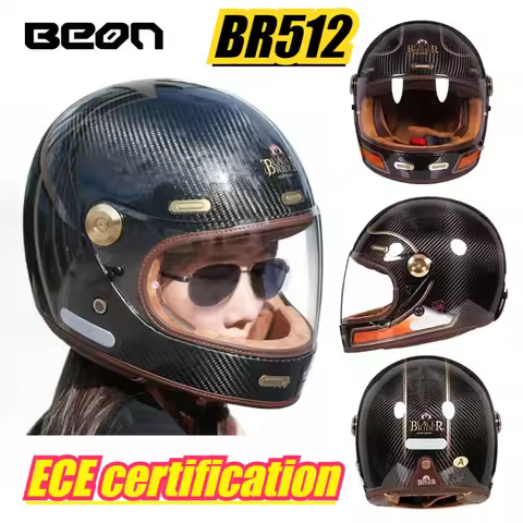 BEON B512 BR512 Full Face Carbon Fiber Helmet Motocross Vintage Motorcycle Scooter Autocycle Retro H