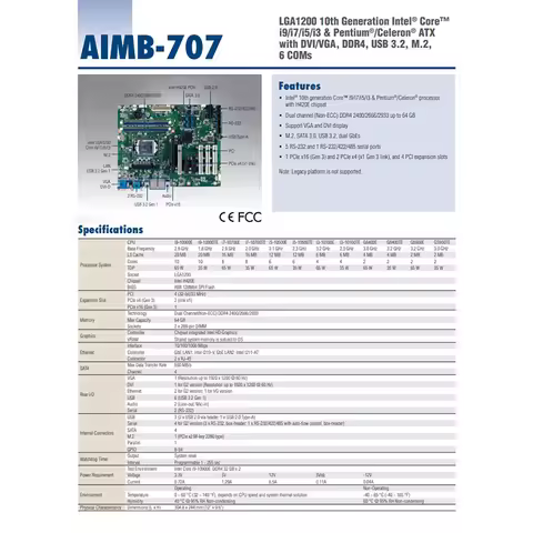 For Advantech AIMB-707 AIMB-707G2 Industrial Motherboard LGA1200 10th Generation Core i9/i7/i5/i3 (N