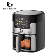 Han River หม้อทอดไร้น้ำมัน 8 ลิตร  Air fryer 1400W ปรับอุณหภูมิและเวลาได้  วัสดุสแตนเลสคุณภาพสูง สัม